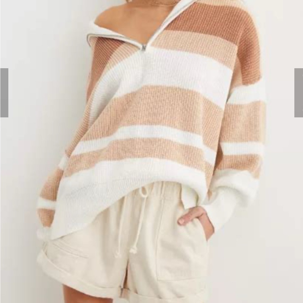 Aerie oversized, Neutral Color, Striped Beige and White Sweater - Picture 2 of 4